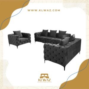 LUXURY GREY VELVET BUTTON TUFTED SOFA SET