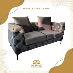 LUXURY GREY VELVET BUTTON TUFTED SOFA SET
