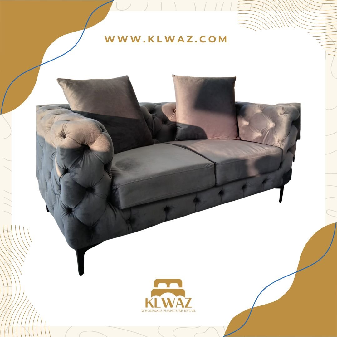 LUXURY GREY VELVET BUTTON TUFTED SOFA SET