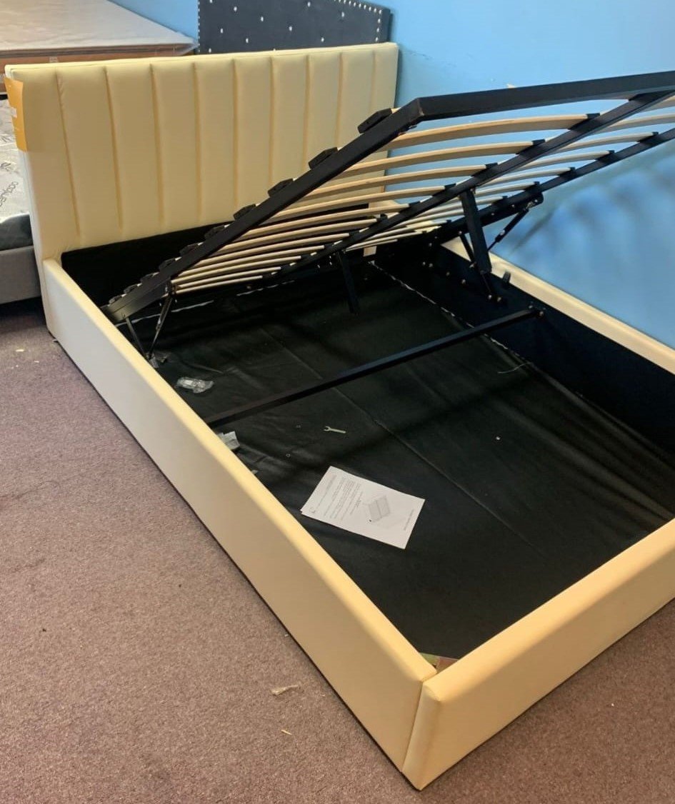 ML-1505 White PVC Leather Hydraulic Storage Bed Frame