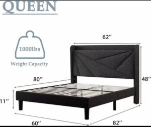604Q Black Boucle Bed Frame with Charging Station