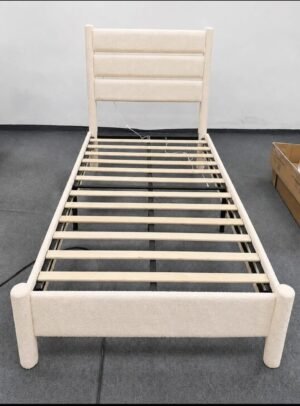 HY012-T-WH Beige Boucle LED Bed Frame