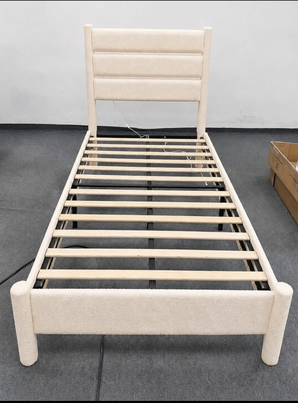 HY012-T-WH Beige Boucle LED Bed Frame