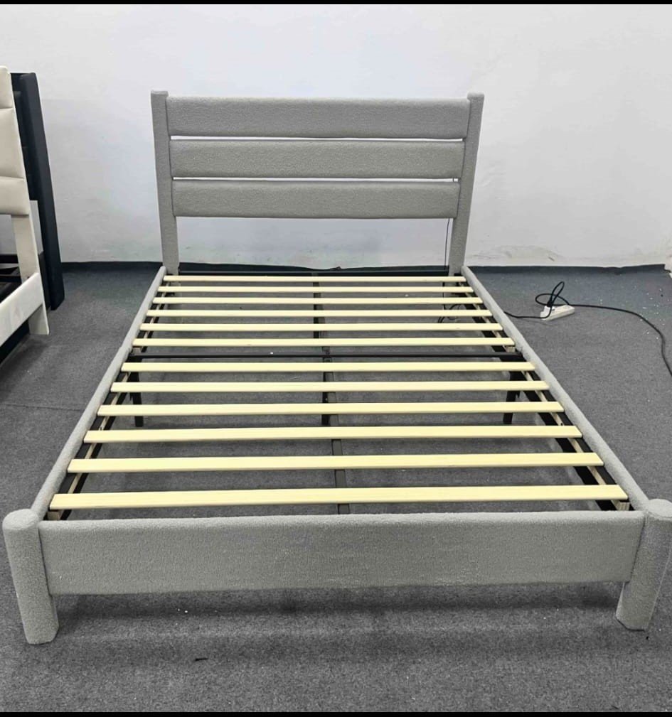 HY012-T-GR Grey Boucle Bed Frame with LED Lights